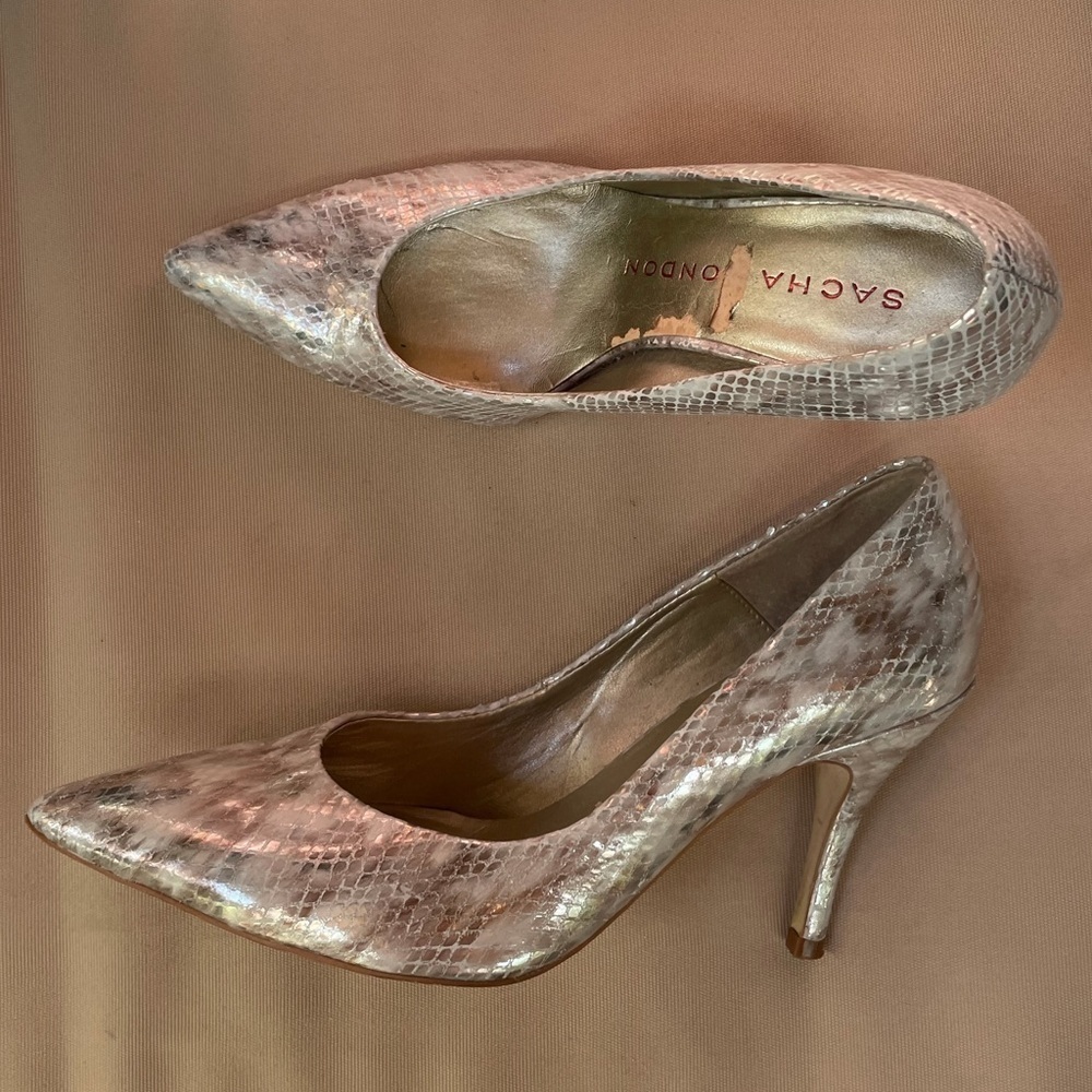 Sacha London‎ Snake Leather Pointed Toe Pump Silver